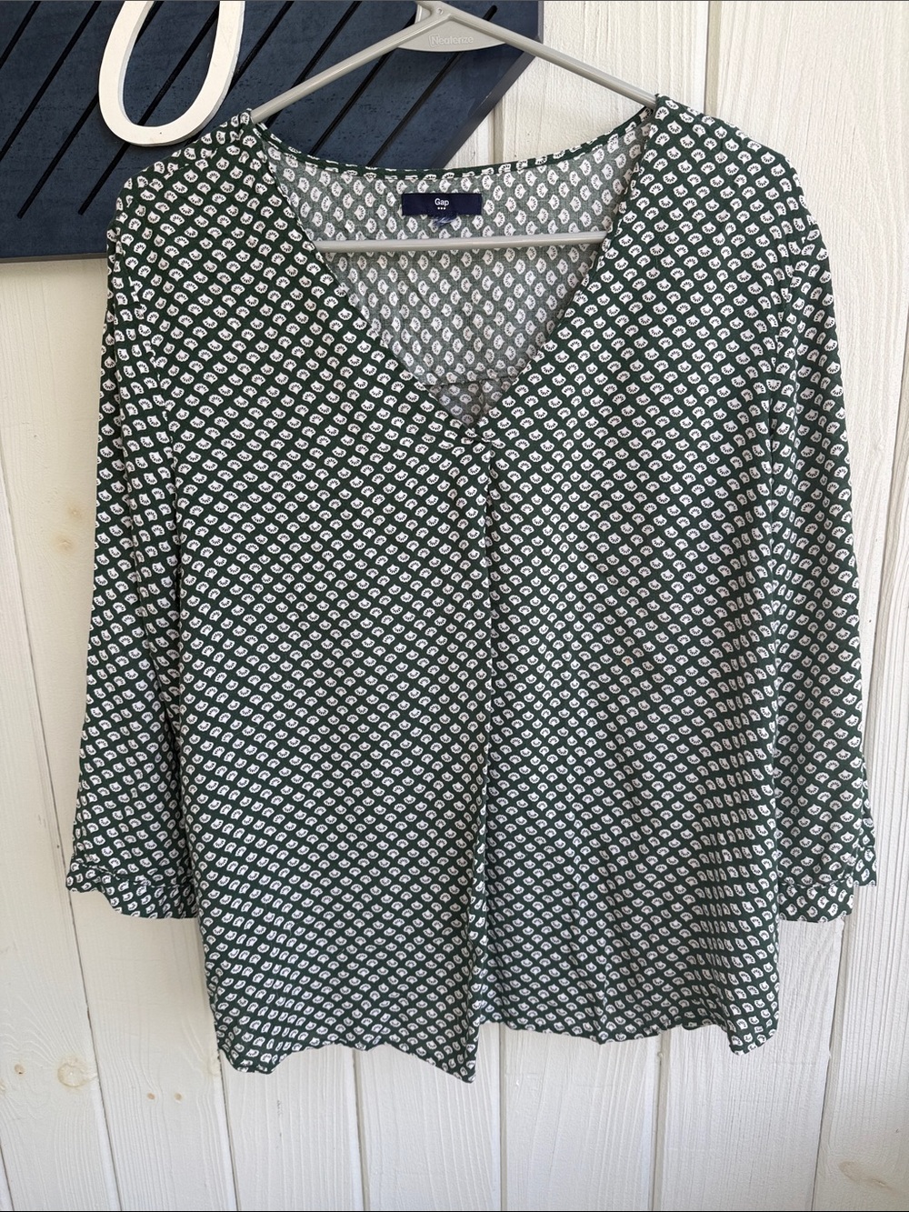 GAP Green Printed V-Neck Long Sleeve Blouse